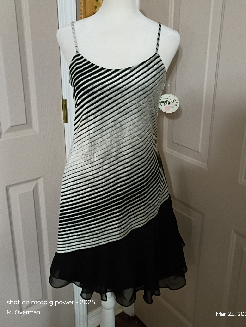 Joseph Ribkoff Striped Spaghetti Strap Mini Dress With A Tiered Ruffle Hem. Sz 6